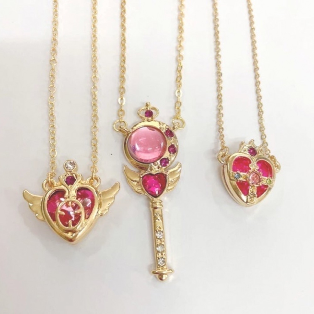 LOT of 3 New Sailor Moon 🌙 Gold & Pink Charm Adjustable Chain Necklace • Anime